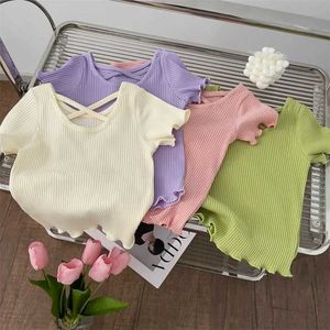 T-shirts Girls T-shirt Summer 2024 Barn Kort ärm Topp Solid Color Childrens Shirt Fashion Baby T-shirt Childrens Clothingl2405