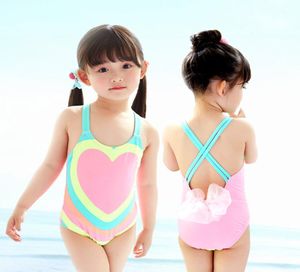 Prosea Baby Girls 사랑하는 심장 인쇄 onepiece bowknot swimsuits 키즈 화려한 수영복 어린이 039S 수영복 Beachwear7177289