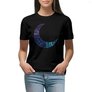 Polos femininos Moon Celestial Mandala Aquarela Purple Blue T-shirt Camisas de moda coreanas camisetas gráficas Roupas fofas T para mulheres