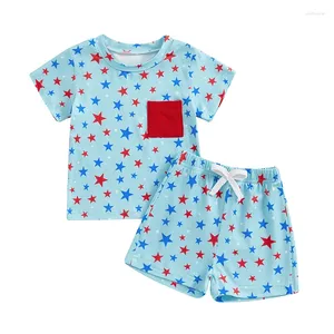 Set di abbigliamento 4 ° 4 luglio Bambino Bambino rosso e blu Shorts Shorts Shorts USA