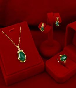 Natural Emerald Gemstone Gold Necklace Pendant 14k Yellow Jewelry Set Ring Stud Earrings For Women Wedding Jewery Bracelet 9646553