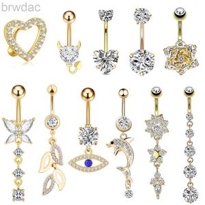 Navelringar 1 st guldfärgserie Crystal Belly Button Rings Snake Flower Heart Belly Ring For Women Rostfritt stål Dangled Navel Piercing D240509