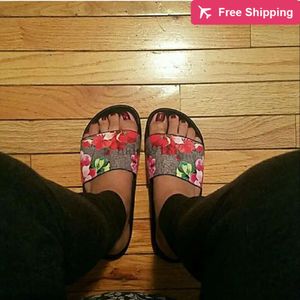 2017 mens and womens fashion red pink flower printing leather slide sandals adults unisex size euro 35-45 ggitys 3W0J