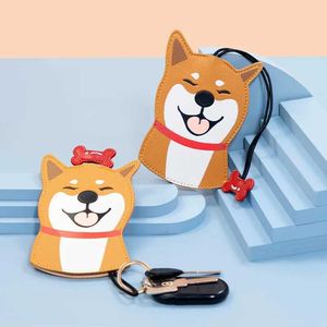 Keychains Lanyards Creative Leather Shiba Inu Car Key Case Cartoon Dog Hushållens nyckelpåse Söt Pull Key Cover Men Women Car Key Storage Bag Cover J240509