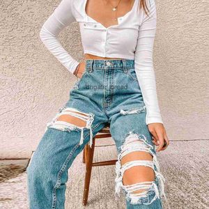 Горячая продажа женских расстроенных модных повседневных джинсовых штанов для женщин