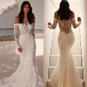 Elegant Lace Mermaid 2024 Wedding Dresses Off The Shoulder Appliqued Bridal Gowns Long Sleeve robes de mariee