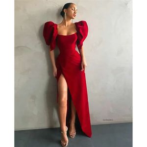 2021 Wino Czerwony Velor Długa sukienka wieczorowa Suknia Puff Square Szyja Wysokie Podłoga Długość podłogi Dubai Party Funt 0509