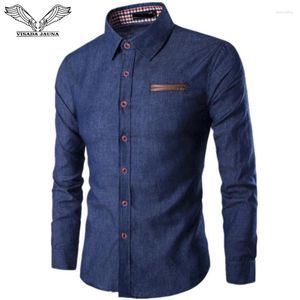 Men's Casual Shirts DA JAUNA Shirt 2024 Europe Size Fashion Long Sleeve Slim Square Collar Leather Pocket Solid N455