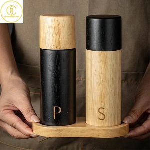 12pcs 7inch SP Sign Double Color Wooden Manual Pepper Mills with Base Salt and Spice Grinder Kitchen Tools Gadgets 240429