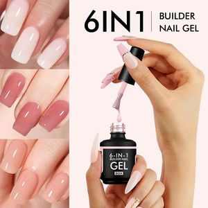 Chunshu 15ml byggare nagelgel i en flaska 6in1 neon färg konstruktionsförlängning polska klara rosa uv led bas topprock 240509