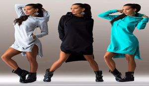 FashionNew Fashion Street Wear Women Hooded Sweatshirt Elbise Bölünmüş Sıradan Sweatshirtler Uzun Hoodies Dress Sulağı Spor Dışarısı2021700