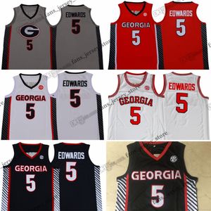 Zszyte NCAA Georgia Anthony 5 Edwards Basketball Jerseys College #5 Red White Grey Szygne koszulki Niestandardowe mężczyźni Młodzieżowe kobiety 2024