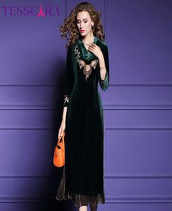 Tesscara Women Elegant Emelcodery Velvet Dress Женская дизайнерская коктейльная вечеринка Robe Vintage китайский стиль vestidos plus 4xl 205626979