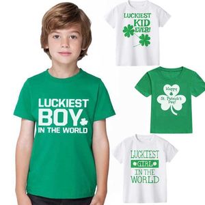 T-shirts Feliz dia St. Patricks Day Festa de Criança Camiseta Lucky Boys and Girls Childrens Camiseta branca Primeiro St. Patricks Fashion Top T-Shirtl2405