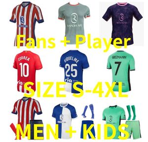 24 25 Atletico Madrids Soccer Jerseys Player Version Griezmann 2024 2025 M.llorente Koke Saul Correa Memphis Molina J.M.Gimenez Football Shirt Men Kids Kit Uniforms