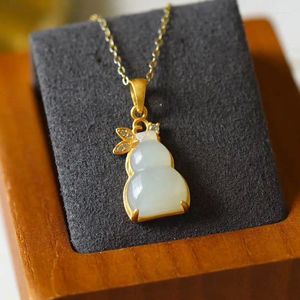 Pendants S Silver Natural Hetian White Jade Small Gourd Pendant Necklace Delicate Cute Fresh Women Vintage Brand Jewelry