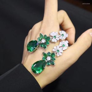 Dangle Earrings Classic Luxury 925 Sterling Silver With Zircon Green Clustered Flower Women's Pendant Free Of