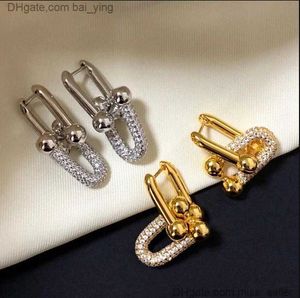 High-quality silver double-ring U-shaped earrings Womens simple fashion brand European party high-grade jewelry