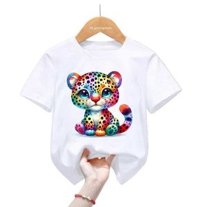 T-Shirts Gökkuşağı Tiger Hayvan Baskı Kız/Boy T-Shirt Harajuku Kawaii Çocuk Giyim Doğum Günü Hediyesi Yaz Moda Kısa Kollu T-Shirtl2405