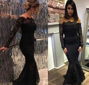 Party Dresses 2024 Arabic Black Lace Evening Dress Off The Shoulder Long Sleeves Holiday Wear Pageant Prom Gown Custom Made Plus Size