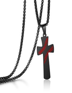 Charm Baseball Cross Scripture Pendants Cool Sport New Men Necklace Fitness Fashion Stainless Steel Workout Jewelry 18K Gold Plate2171113