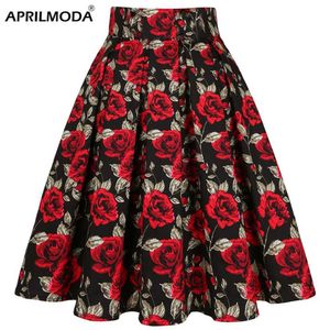 Spódnice 3xl wysokiej talii kwiatowo złożone rockabily Skil Womens Summer Rose Rose Bohe 50s 60S Retro Ski Midi Oversizeuml2405