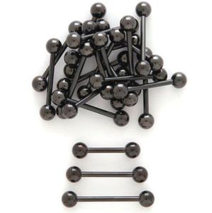 50pcs joalheriall preto titânio anel sinos de língua 14g16mm jóias de piercing de bico de mamilo