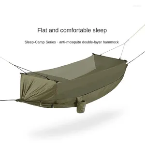 Camp Furniture Outdoor Camping Doppelschicht Hängematte tragbar 70d Nylon Mosquito Proof Anti -Rollover Freizeitschwung mit Luftmatte