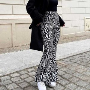 Spodnie damskie Capris 2023 Summer Zebra Print szerokie nogawki Y2K Spodnie Seksowne wysokie talia nowa moda zwykła streetwear 16395 Q240508