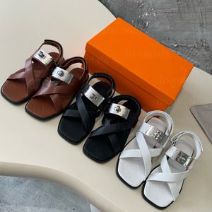 Luxury Ines Sandals Women Designer slides chypre slippers leather slide fuzzy Plush slipper Orange Red Luxury womens Summer beach sandal shoes with box