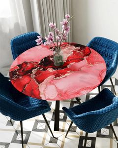 Table Cloth Marble Ink Phnom Penh Red Round Tablecloth Elastic Cover Indoor Outdoor Waterproof Dining Decoration Accessorie