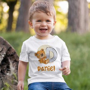 T-Shirts Personzed Doğum Günü A-Z Gömlek Başlangıç ​​Adı T-Shirt Wild Tee Boys Doğum Günü Partisi Tişört Sevimli Ayı Giysileri Çocuk Hediyeleri Tips T240509