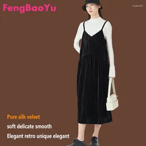 Casual Dresses High-end Silk Velvet Women's Halter Dress Spring Summer Black Sleeveless Large Size 3XL Fat Girl Outdoor Clothing