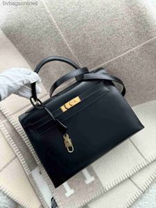 Original 11 Hremms Handmade Bags Designer Luxury Brand Bags for Women Kelyy Bag Black Gold Box Leather Outer Seam Kelyy 32 Circle Engraved Handheld Diagonal Bag