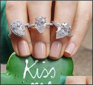 Politaire Jewelryreal 925 Sterling Sier stworzyło pierścienie moissanitowe dla kobiet Eternal zaręczyny w kształcie gruszki w kształcie diamentowego palca serdecznego 5168613