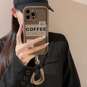 Cell Phone Cases Vintage coffee label phone case with brown drawstring suitable for iPhone 11 12 13 14 15 Pro Max 7 8 Plus XS X XR lens shock cover J240509
