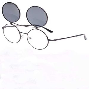 Korean version circular sunglasses large frame crown princes mirror mens and womens metal flip sunglasses double-layer lenses