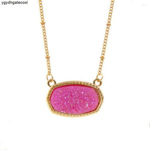 Pendant Necklaces Resin Oval Druzy Necklace Gold Color Chain Drusy Hexagon Style Luxury Designer Brand Fashion Jewelry For Women