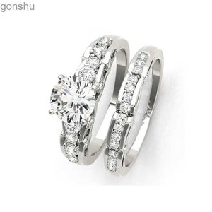 Paarringe 925 Damen Silber Ring Set 1 CT Runde Molybdän Diamant Ehering Engagement Geschenk Wx