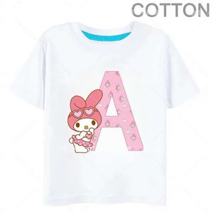T-shirts White Melody Anime Letter ABCD Cotton Childrens T-shirt Namn Kombination T-shirt Tecknad Kawai Barn Leisure Girl Harajuku Boyl2405