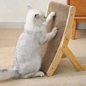木製の猫スクレーパーデタッチ可能なラウンジベッド3 in 1スクラッチポストトレーニングトレーニンググラインディング爪玩具猫スクラッチボード240508