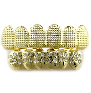 Hip -Hop -Kappe Kupfer Goldbeschichtung Zähne Grillz Set Factory Bottom Custom Men039s HipHop Zähne Grillz Körperschmuck Hallowee5284534