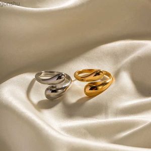 Pierścienie para stal nierdzewna gładka podwójna koralika do kobiet otwarta złota geometryczna para ślubna pierścionka estetyczna prezent biżuterii WX