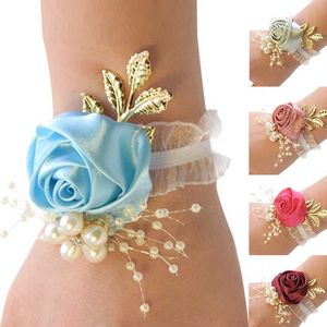 Wedding Bracelets Bridesmaid Wedding Artificial Pearl Flowers Bracelet Corsage Bridal Hand Flowers Party Prom Supplies Elegant Wrist Jewelry