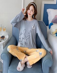 Autumn Cute Cartoon Totoro Long Rleeve PaJams Sets for Women Sutwear Suit Pajama Femme Pijama Majer Home Failar Ubrania 201137496979