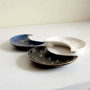 Gioielli vassoio a forma di luna in ceramica nordica a forma di gioielli piccoli orecchini per piatti di collana piatti di stocca