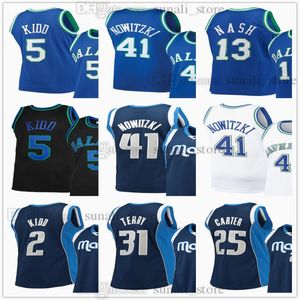 Basquete retro personalizado 13 Steve 2 Jason Kidd Jerseys 5 Nash Dirk Nowitzki 41 Jason Terry 31 Vince Carter 25 Branca Azul Marinha 297Y