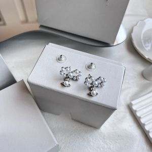 Silver Luxury Brand Designer Letter Stud Geometry Famous Female Circular Crystal Diamond Pearl Earrings Wedding Party761784