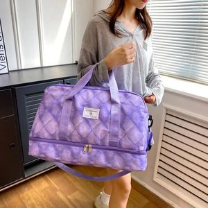 Umhängetaschen Mode große Kapazität Erweiterbares Reisen -Duffle -Gepäckbeutel Frauen Denim Plaid Plaid Water of Sports Fitness Handtasche