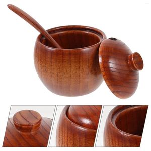 Dinnerware Sets Salt Shaker Kitchen Spice Jar Utensils Pot With Spoon Wooden Seasoning Container